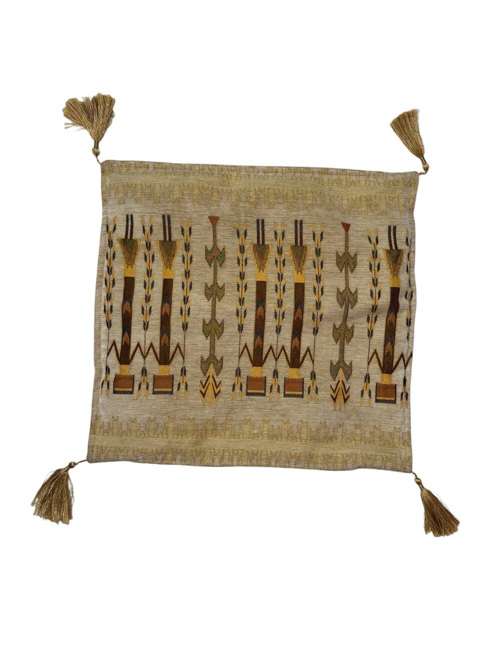THE LOOM ALASKA Tan & Gold Embroidered Pillow Cover Square Corduroy Indigenous